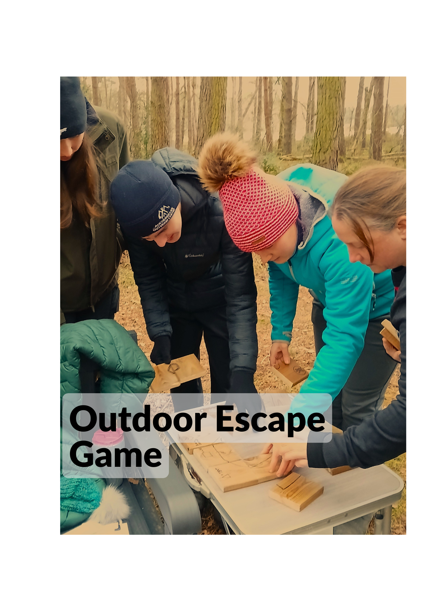 Group of people puzzling together escape room